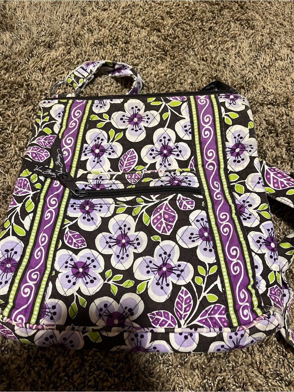 Vera Bradley Purple Floral Quilted Crossbody Bag with Green Accents